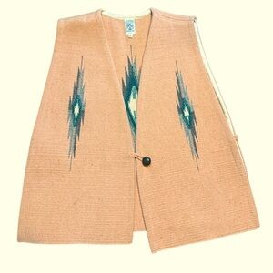 Vintage Ortega Chimayo Womens Peach Sleeveless Hand Woven Wool Vest Size L